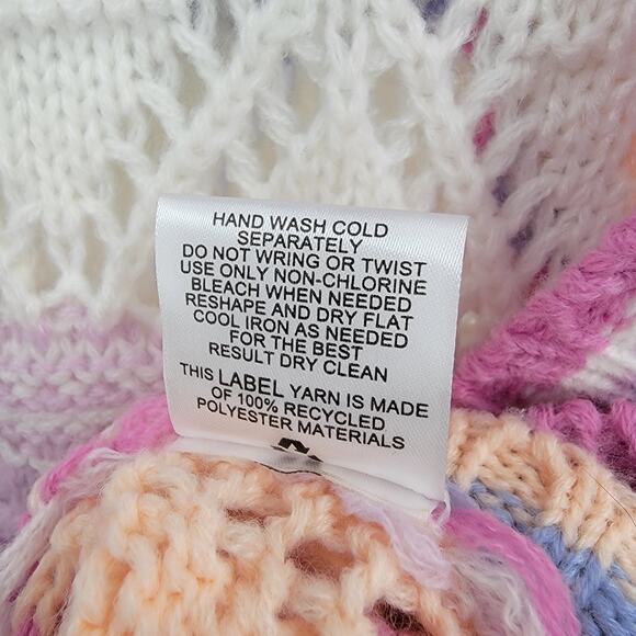 Pink Rose Sweater Vest Womens Medium Striped Open Knit Pastels Preppy Coastal - Picture 9 of 10